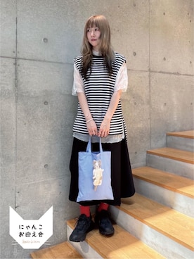 「I am I in fact...（アイアムアイインファクト）の_WEEKLY SOCKS 23（ソックス/靴下、レッド系）」を使った、アトリエドゥサボンさん（レディース・156cm）の夏コーディネート