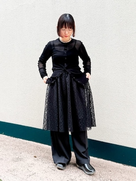 「fig Ｌondon（フィグロンドン）のLuna skirt（スカート、ブラック系）」を使った、アトリエドゥサボンさん（レディース・153cm）の春コーディネート