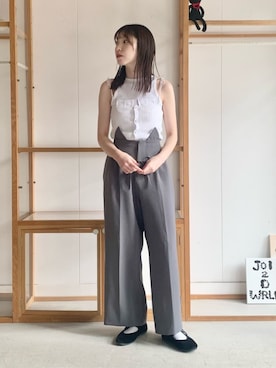 「I am I in fact...（アイアムアイインファクト）のballade bustier（キャミソール、ホワイト系）」を使った、アトリエドゥサボンさん（レディース・153cm）の夏コーディネート