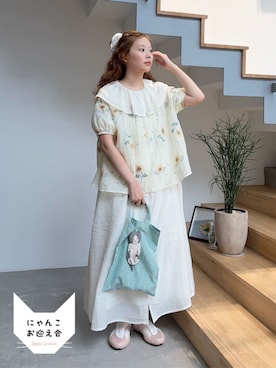 「fig Ｌondon（フィグロンドン）のdeco skirt（スカート、ホワイト系）」を使った、アトリエドゥサボンさん（レディース・156cm）の夏コーディネート