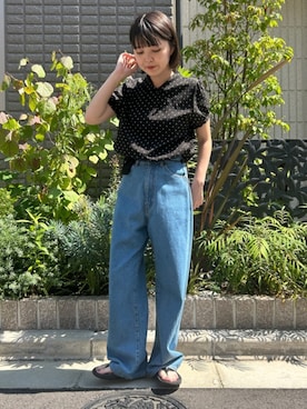 「fig Ｌondon（フィグロンドン）の_CottonCupra lawn blouse（シャツ/ブラウス、その他）」を使った、アトリエドゥサボンさん（レディース・156cm）の夏コーディネート