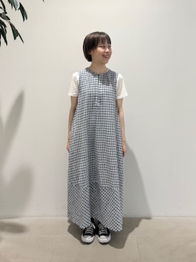 「l'atelier du savon（アトリエドサボン）の_ちぢみｷﾞﾝｶﾞﾑ　裾ﾊﾞﾙｰﾝOP（ワンピース、レッド系）」を使った、アトリエドゥサボンさん（レディース・150cm）の夏コーディネート