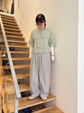「l'atelier du savon（アトリエドサボン）のすけすけドット　ロンT（Tシャツ/カットソー、ホワイト系）」を使った、アトリエドゥサボンさん（レディース・153cm）の春コーディネート