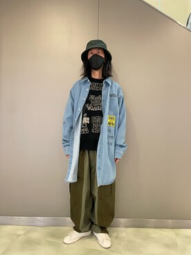 「ISAMU KATAYAMA BACKLASH（イサムカタヤマバックラッシュ）のアイテム（帽子）」を使った、おかださん（メンズ・175cm）の春コーディネート