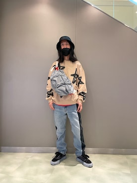 「ISAMU KATAYAMA BACKLASH（イサムカタヤマバックラッシュ）のアイテム（帽子）」を使った、おかださん（メンズ・176cm）の夏コーディネート