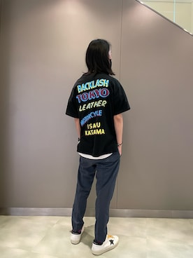 「BACKLASH（バックラッシュ）のアイテム（トップス）」を使った、おかださん（メンズ・175cm）の春コーディネート