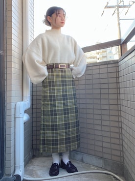 「MERLOT（メルロー）のハイネックバルーンスリーブニットトップス1000/079-7179（ニット/セーター）」を使った、けいさん（レディース・155cm）の冬コーディネート