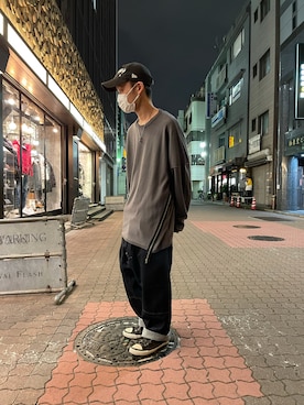 「ISAMU KATAYAMA BACKLASH（イサムカタヤマバックラッシュ）のアイテム（スニーカー）」を使った、yoshiaki matsufujiさん（メンズ・165cm）の冬コーディネート