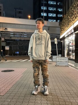 「ROYAL FLASH（ロイヤルフラッシュ）のアイテム（パーカー）」を使った、yoshiaki matsufujiさん（メンズ・165cm）の冬コーディネート