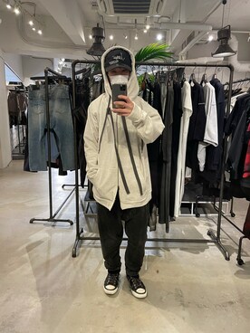 「ISAMU KATAYAMA BACKLASH（イサムカタヤマバックラッシュ）のアイテム（シューズ）」を使った、yoshiaki matsufujiさん（メンズ・165cm）の冬コーディネート