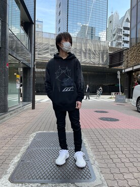 「ROYAL FLASH（ロイヤルフラッシュ）のアイテム（パーカー）」を使った、yoshiaki matsufujiさん（メンズ・165cm）の春コーディネート