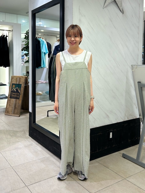 セール】【タンク付き】ムジ見えチェックサッカーサロペット