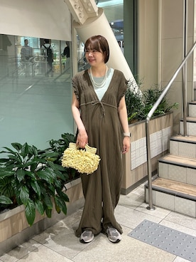 「夏コーデ」｜「アイテム（オールインワン・サロペット）」を使った、manaさん（レディース・159cm）の夏コーディネート