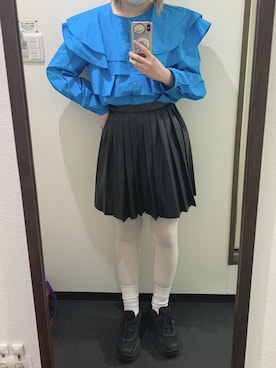 「白タイツ」｜「アイテム（スカート）」を使った、Sさん（レディース・169cm）の春コーディネート