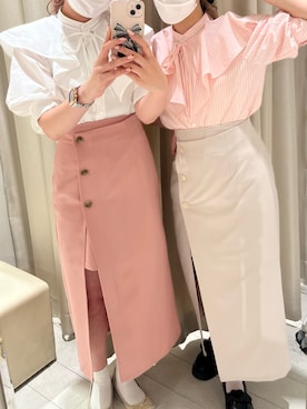 「one after another NICE CLAUP（ワンアフターアナザーナイスクラップ）のサイドボタンスリットスカート（スカート）」を使った、なぎなぎさん（レディース・164cm）の夏コーディネート