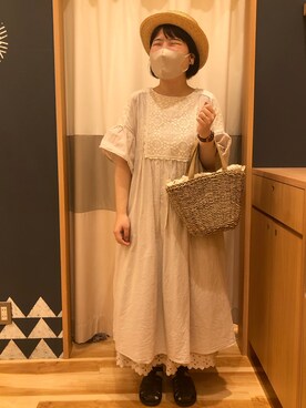 「Samansa Mos2（サマンサ モスモス）のモチーフレースワンピース（ワンピース）」を使った、ふじもと*＊さん（レディース・158cm）の春コーディネート