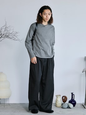 「WYM LIDNM（ウィム バイ リドム）のEXTRA FINE COTTON CROPPED L/S TEE（Tシャツ/カットソー）」を使った、れいたさん（メンズ・167cm）の秋コーディネート