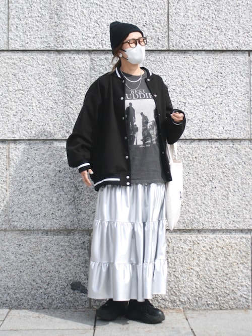 セール】エコレザーメタリックティアードロングスカート