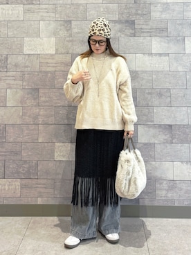 「アイテム（ニットキャップ/ビーニー）」を使った、UMiSatoさん（レディース・163cm）の秋コーディネート