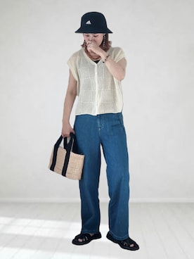 「SOMETHING（サムシング）のアイテム（オールインワン・サロペット）」を使った、UMiSatoさん（レディース・163cm）の夏コーディネート