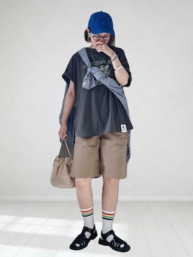 「スクエアトゥ」｜「アイテム（キャップ）」を使った、UMiSatoさん（レディース・163cm）の夏コーディネート