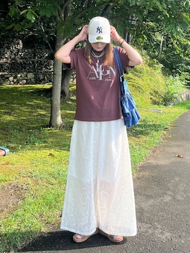「VENCEEXCHANGE（ヴァンスエクスチェンジ）の【VENCE by yuki 】刺繍レースワイドパンツ（その他パンツ）」を使った、UMiSatoさん（レディース・163cm）の夏コーディネート