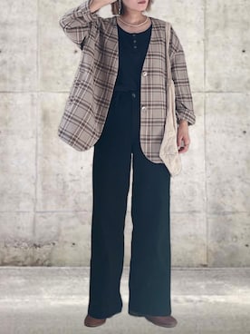 「LEPSIM（レプシィム）のアイテム（ノーカラージャケット）」を使った、UMiSatoさん（レディース・163cm）の秋コーディネート
