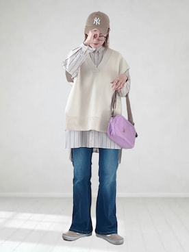 「EDWIN」｜「アイテム（帽子）」を使った、UMiSatoさん（レディース・163cm）の春コーディネート