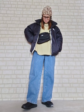 「アイテム（帽子）」を使った、UMiSatoさん（レディース・163cm）の冬コーディネート