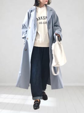 「袖ボリューム」｜「アイテム（トレンチコート）」を使った、UMiSatoさん（レディース・163cm）の春コーディネート