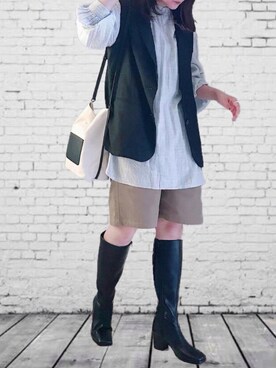 「LEPSIM（レプシィム）の２ＷＡＹチビスタンドブラウス　219653（シャツ/ブラウス）」を使った、UMiSatoさん（レディース・163cm）の秋コーディネート