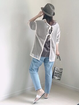 「AmbreNeige」｜「アイテム（帽子）」を使った、UMiSatoさん（レディース・163cm）の夏コーディネート