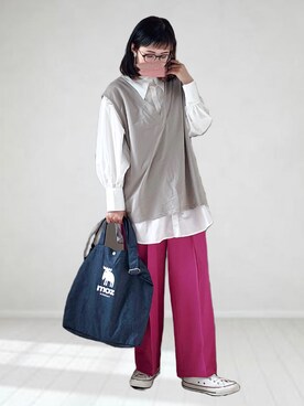 「デニムっていいよね」｜「アイテム（スラックス）」を使った、UMiSatoさん（レディース・163cm）の夏コーディネート
