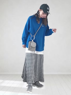 「チェック柄に恋してる」｜「アイテム（キャップ）」を使った、UMiSatoさん（レディース・163cm）の冬コーディネート
