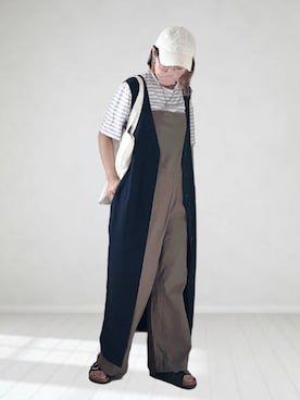 「ジレ」｜「アイテム（サロペット/オーバーオール）」を使った、UMiSatoさん（レディース・163cm）の夏コーディネート
