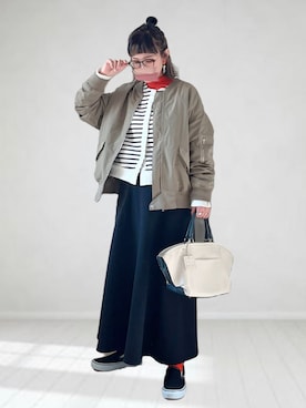 「甘辛mix」｜「アイテム（MA-1）」を使った、UMiSatoさん（レディース・163cm）の春コーディネート