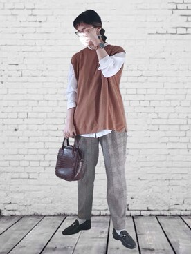 「チェック柄に恋してる」｜「アイテム（腕時計）」を使った、UMiSatoさん（レディース・163cm）の秋コーディネート