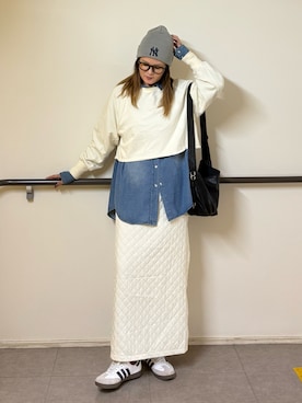 「アイテム（ニットキャップ/ビーニー）」を使った、UMiSatoさん（レディース・163cm）の秋コーディネート