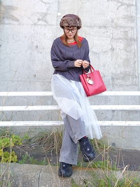 「アイテム（スカート）」を使った、UMiSatoさん（レディース・163cm）の秋コーディネート
