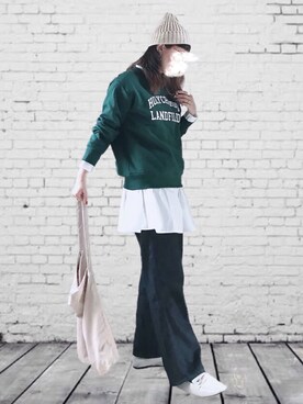 「Lee（リー）のアイテム（セットアップ）」を使った、UMiSatoさん（レディース・163cm）の秋コーディネート