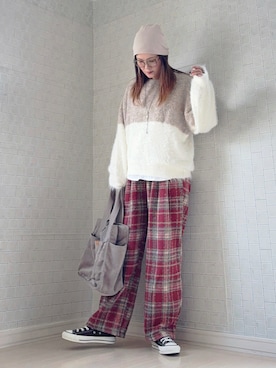 「アイテム（トートバッグ）」を使った、UMiSatoさん（レディース・163cm）の冬コーディネート