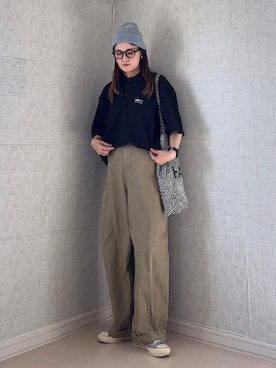 「GU（ジーユー）のアイテム（帽子）」を使った、UMiSatoさん（レディース・163cm）の春コーディネート