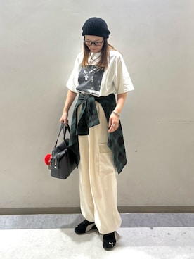 「アイテム（ニットキャップ/ビーニー）」を使った、UMiSatoさん（レディース・163cm）の秋コーディネート