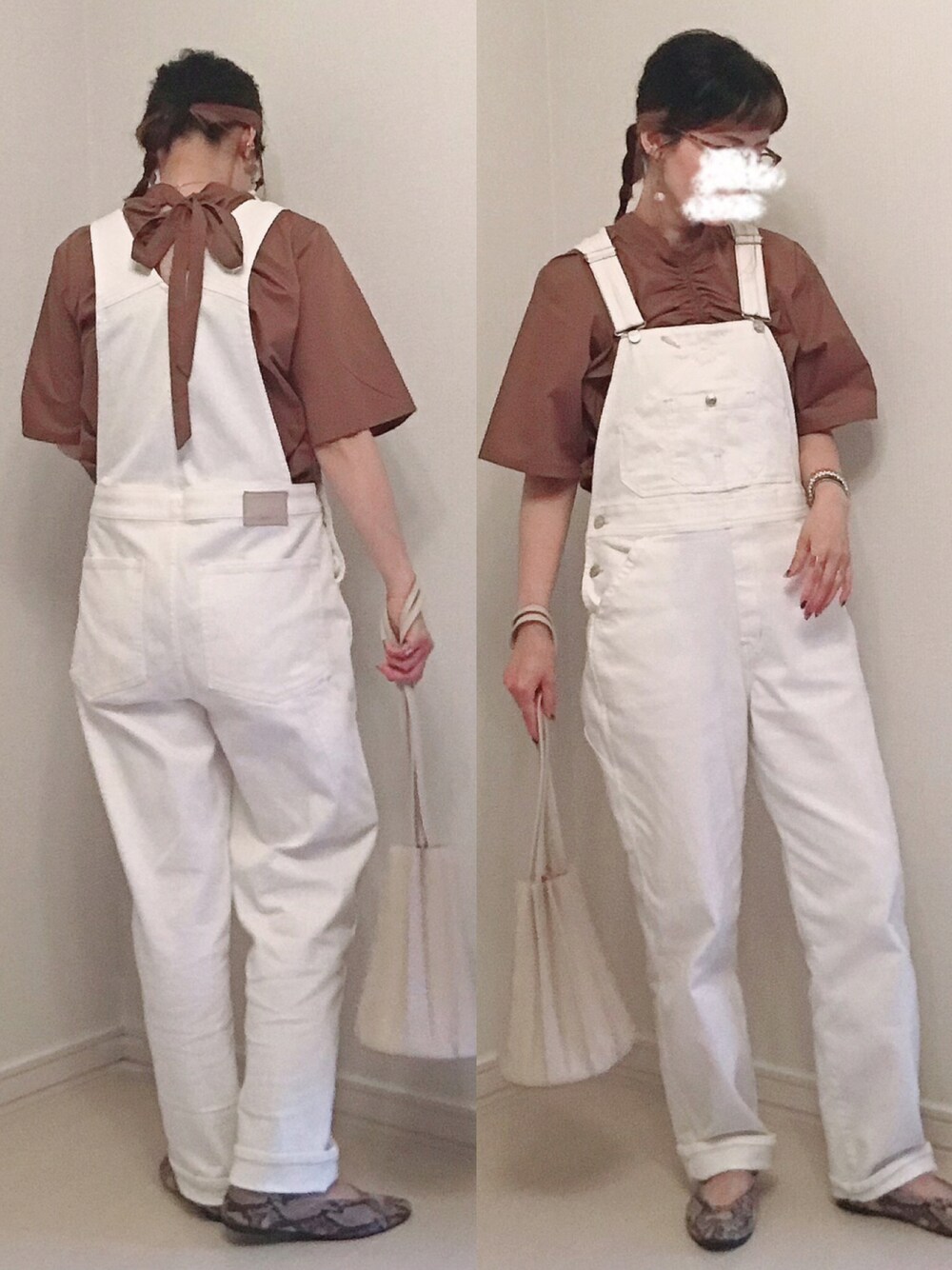 「EDWIN、AmbreNeige、COOLなこのコが仲間入り、夏コーデ、シンプルコーデ、ママコーデ、オーバーオール、プチプラ、大人カジュアル、休日スタイル」｜「EDWINのessentials オーバーオール（サロペット/オーバーオール、ホワイト系）」を使った、UMiSatoさん（レディース・163cm）の夏コーディネートの1枚目の写真
