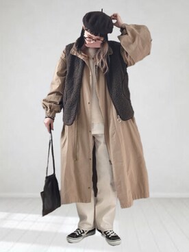 「巾着バッグ」｜「アイテム（モッズコート）」を使った、UMiSatoさん（レディース・163cm）の冬コーディネート