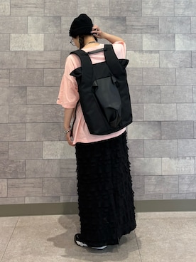 「VENCEEXCHANGE（ヴァンスエクスチェンジ）のチュールティアードワンピース（ワンピース、ブラック系）」を使った、UMiSatoさん（レディース・163cm）の夏コーディネート