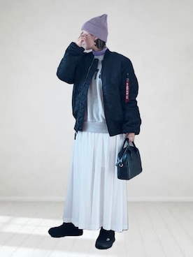 「甘辛mix」｜「アイテム（MA-1）」を使った、UMiSatoさん（レディース・163cm）の冬コーディネート