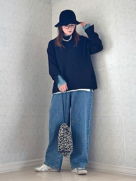 「アイテム（デニムパンツ）」を使った、UMiSatoさん（レディース・163cm）の秋コーディネート