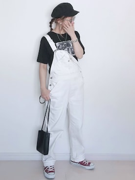 「EDWIN（エドウィン）のアイテム（オールインワン・サロペット）」を使った、UMiSatoさん（レディース・163cm）の夏コーディネート
