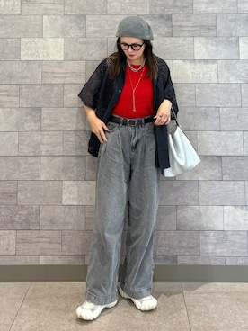 「LEPSIM（レプシィム）のスラブリブタンク2　242857（Tシャツ/カットソー、レッド系）」を使った、UMiSatoさん（レディース・163cm）の夏コーディネート